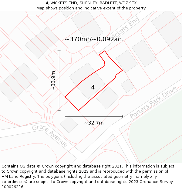 4, WICKETS END, SHENLEY, RADLETT, WD7 9EX: Plot and title map