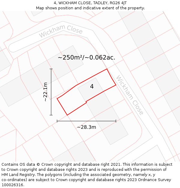 4, WICKHAM CLOSE, TADLEY, RG26 4JT: Plot and title map