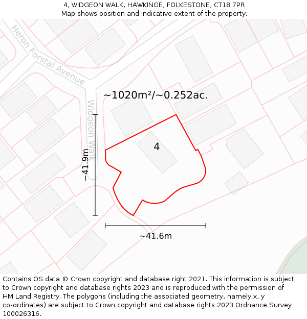 4, WIDGEON WALK, HAWKINGE, FOLKESTONE, CT18 7PR: Plot and title map