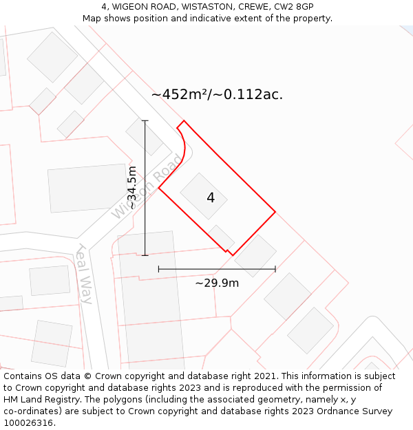 4, WIGEON ROAD, WISTASTON, CREWE, CW2 8GP: Plot and title map