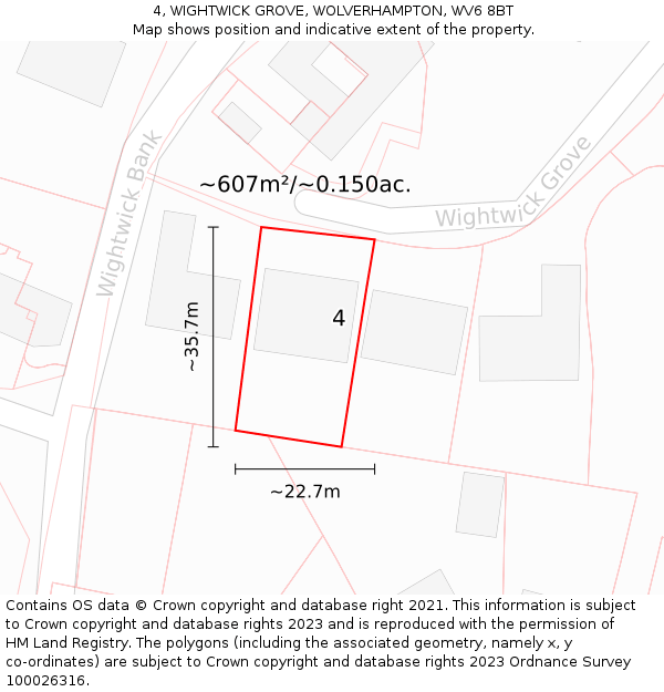 4, WIGHTWICK GROVE, WOLVERHAMPTON, WV6 8BT: Plot and title map