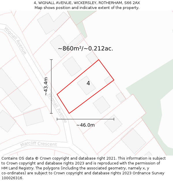 4, WIGNALL AVENUE, WICKERSLEY, ROTHERHAM, S66 2AX: Plot and title map