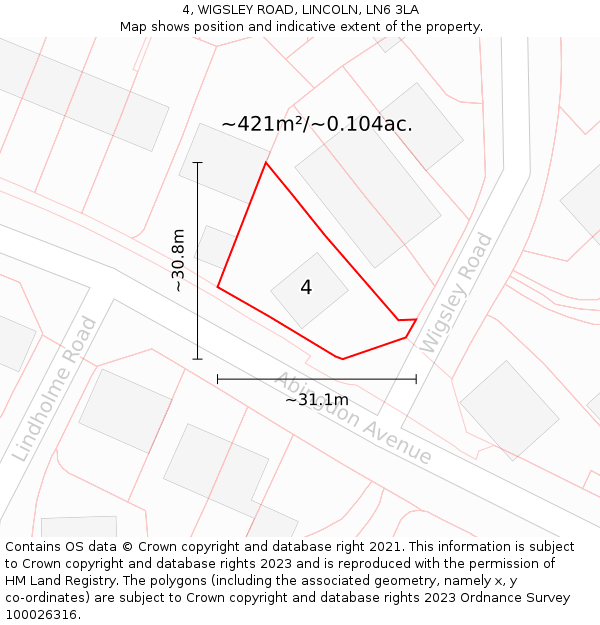 4, WIGSLEY ROAD, LINCOLN, LN6 3LA: Plot and title map