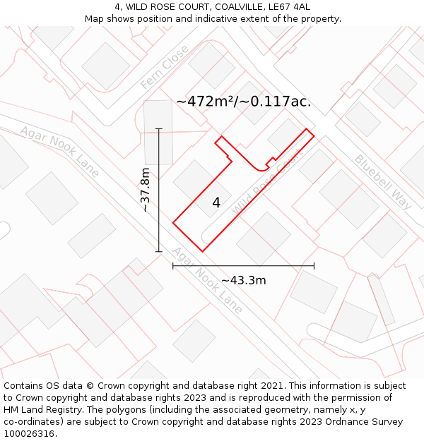 4, WILD ROSE COURT, COALVILLE, LE67 4AL: Plot and title map