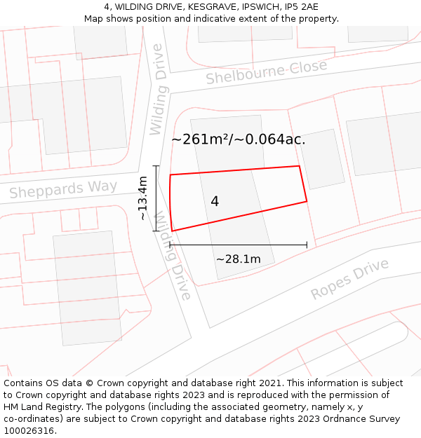 4, WILDING DRIVE, KESGRAVE, IPSWICH, IP5 2AE: Plot and title map