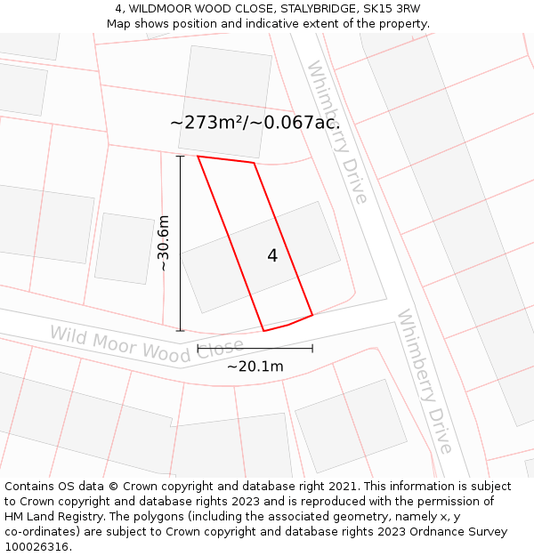 4, WILDMOOR WOOD CLOSE, STALYBRIDGE, SK15 3RW: Plot and title map