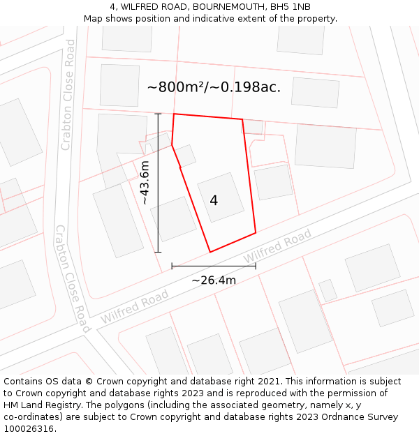 4, WILFRED ROAD, BOURNEMOUTH, BH5 1NB: Plot and title map