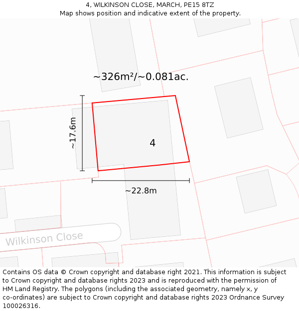 4, WILKINSON CLOSE, MARCH, PE15 8TZ: Plot and title map
