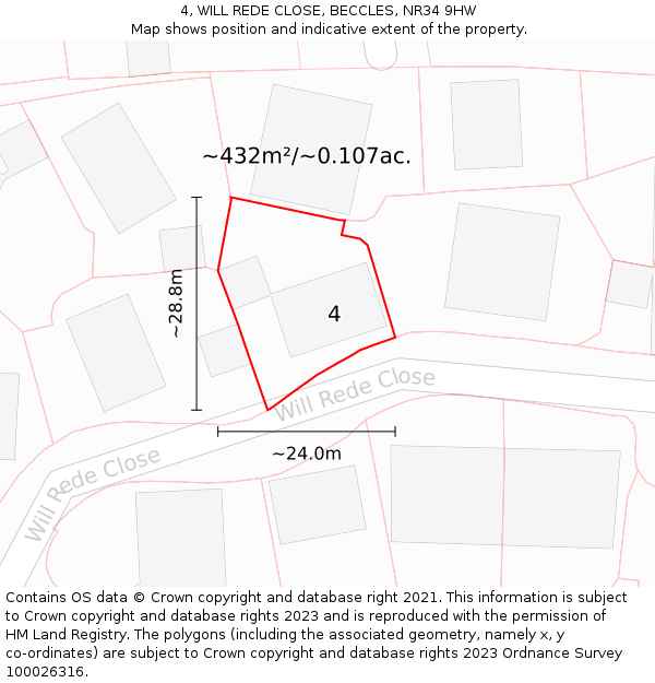 4, WILL REDE CLOSE, BECCLES, NR34 9HW: Plot and title map