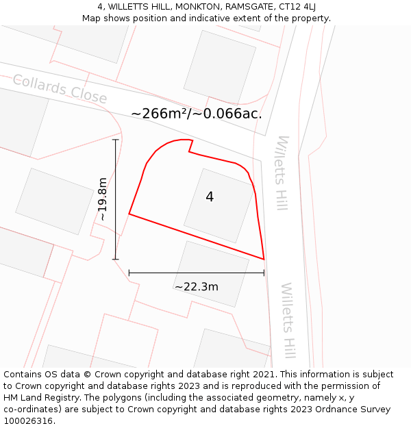 4, WILLETTS HILL, MONKTON, RAMSGATE, CT12 4LJ: Plot and title map