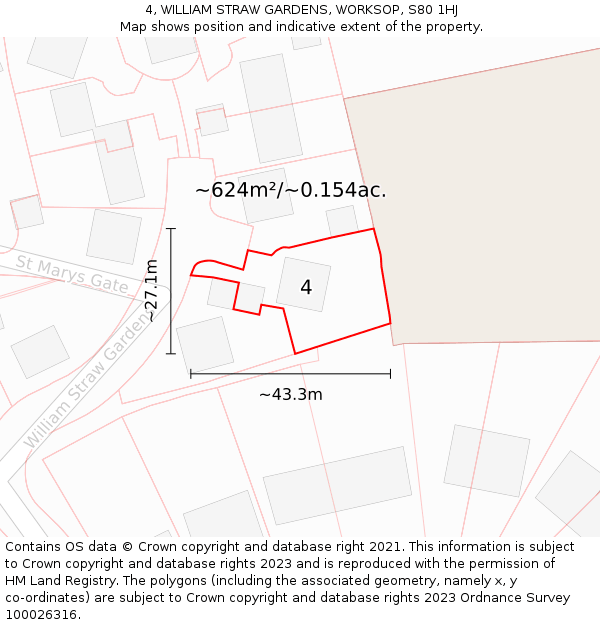 4, WILLIAM STRAW GARDENS, WORKSOP, S80 1HJ: Plot and title map