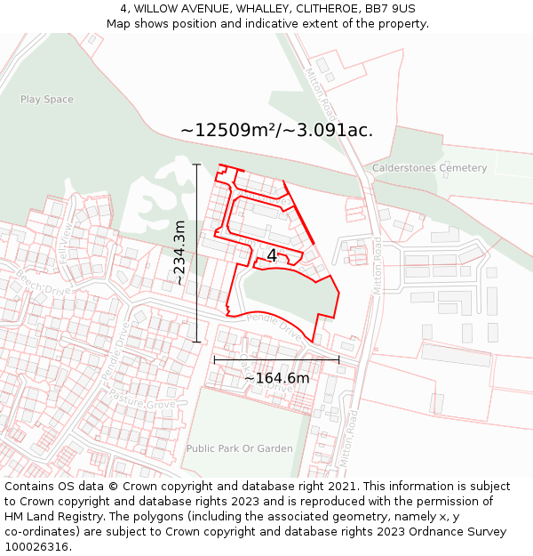 4, WILLOW AVENUE, WHALLEY, CLITHEROE, BB7 9US: Plot and title map