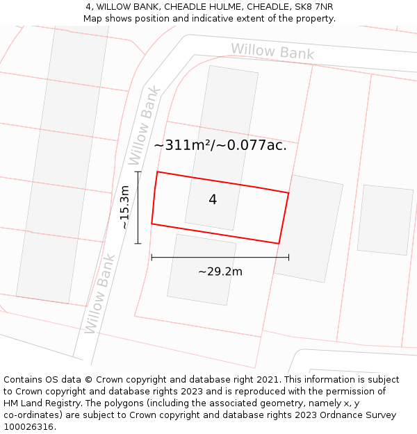 4, WILLOW BANK, CHEADLE HULME, CHEADLE, SK8 7NR: Plot and title map