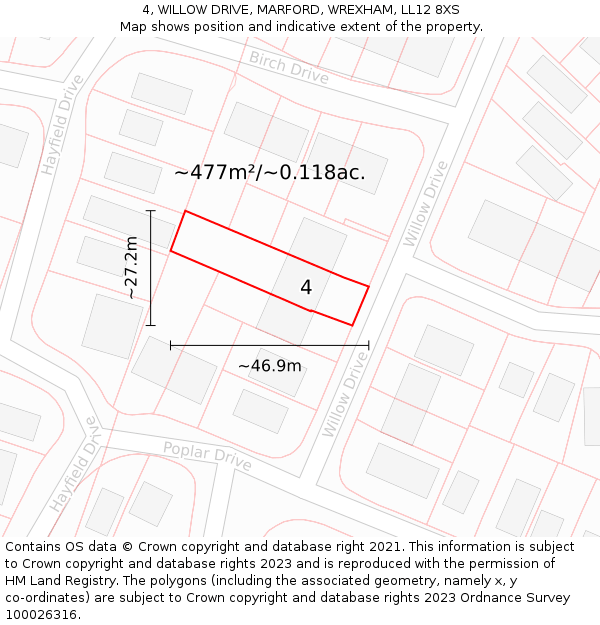 4, WILLOW DRIVE, MARFORD, WREXHAM, LL12 8XS: Plot and title map