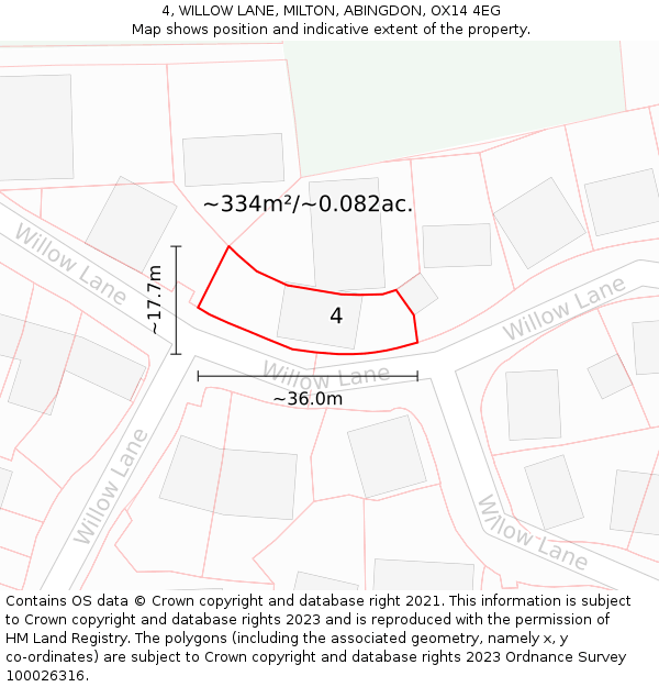 4, WILLOW LANE, MILTON, ABINGDON, OX14 4EG: Plot and title map