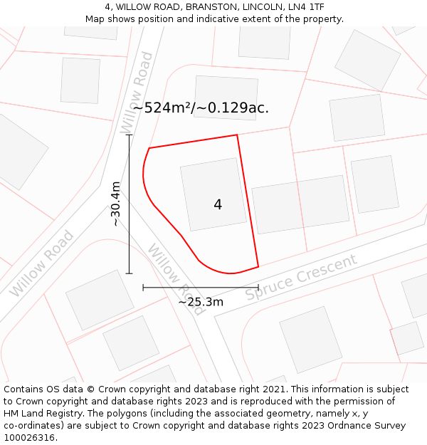 4, WILLOW ROAD, BRANSTON, LINCOLN, LN4 1TF: Plot and title map