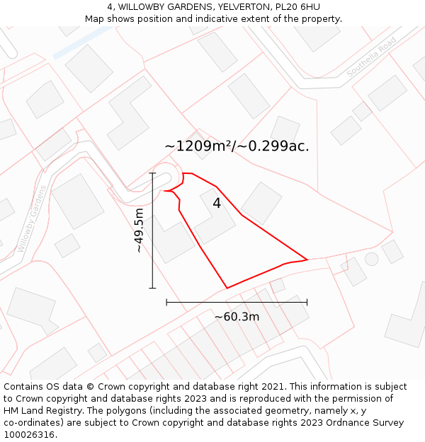 4, WILLOWBY GARDENS, YELVERTON, PL20 6HU: Plot and title map