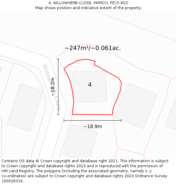 4, WILLOWHERB CLOSE, MARCH, PE15 8SZ: Plot and title map