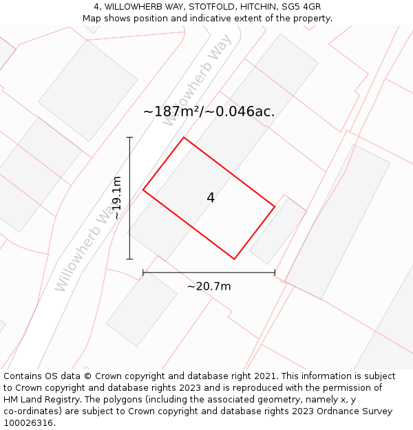 4, WILLOWHERB WAY, STOTFOLD, HITCHIN, SG5 4GR: Plot and title map