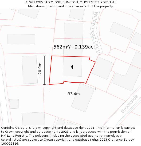 4, WILLOWMEAD CLOSE, RUNCTON, CHICHESTER, PO20 1NH: Plot and title map