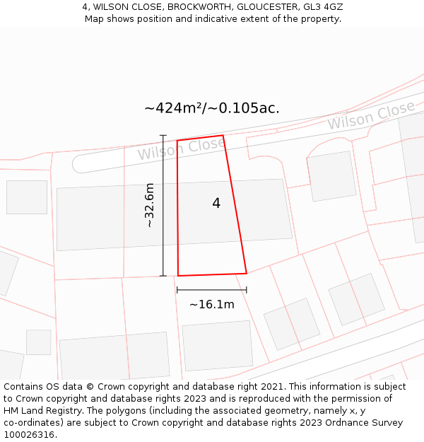 4, WILSON CLOSE, BROCKWORTH, GLOUCESTER, GL3 4GZ: Plot and title map