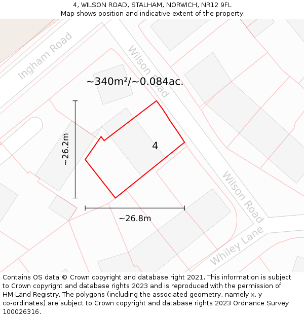 4, WILSON ROAD, STALHAM, NORWICH, NR12 9FL: Plot and title map