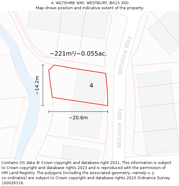 4, WILTSHIRE WAY, WESTBURY, BA13 3XD: Plot and title map