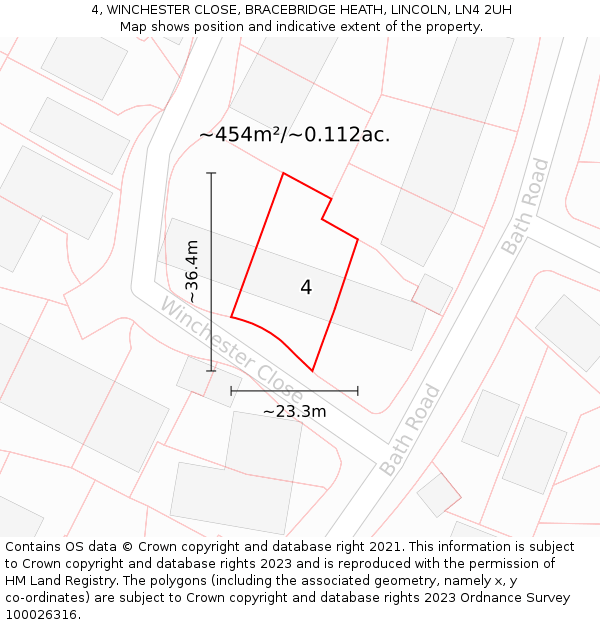 4, WINCHESTER CLOSE, BRACEBRIDGE HEATH, LINCOLN, LN4 2UH: Plot and title map