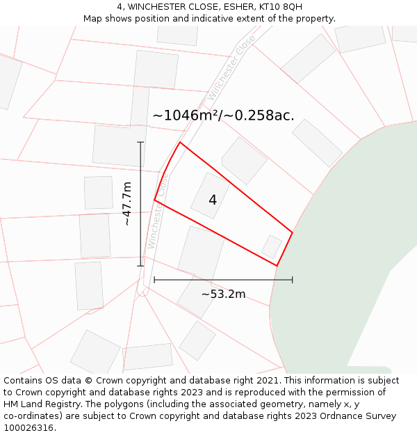 4, WINCHESTER CLOSE, ESHER, KT10 8QH: Plot and title map