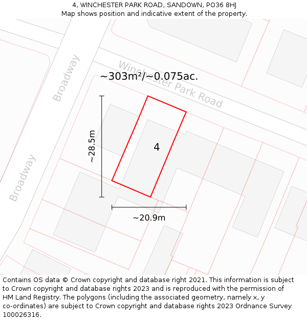 4, WINCHESTER PARK ROAD, SANDOWN, PO36 8HJ: Plot and title map