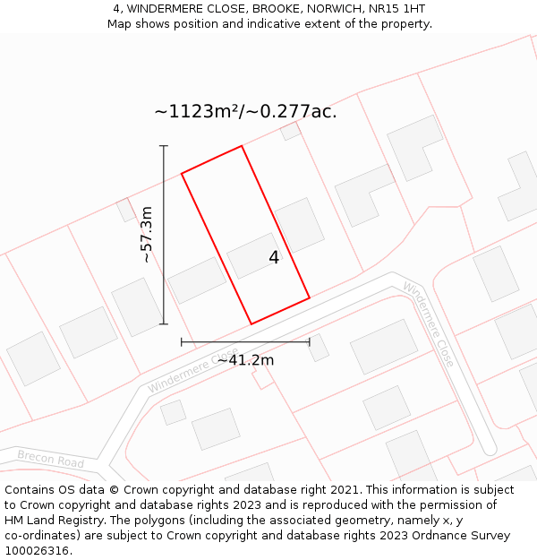 4, WINDERMERE CLOSE, BROOKE, NORWICH, NR15 1HT: Plot and title map