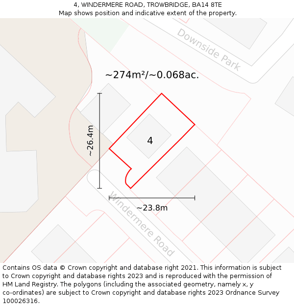 4, WINDERMERE ROAD, TROWBRIDGE, BA14 8TE: Plot and title map