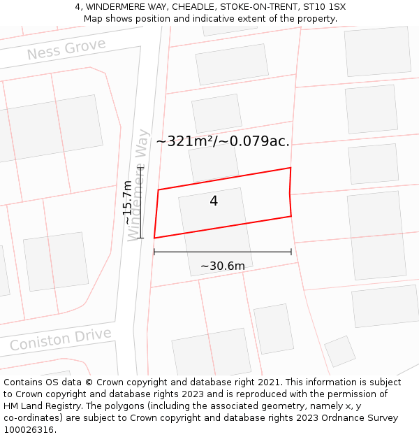 4, WINDERMERE WAY, CHEADLE, STOKE-ON-TRENT, ST10 1SX: Plot and title map