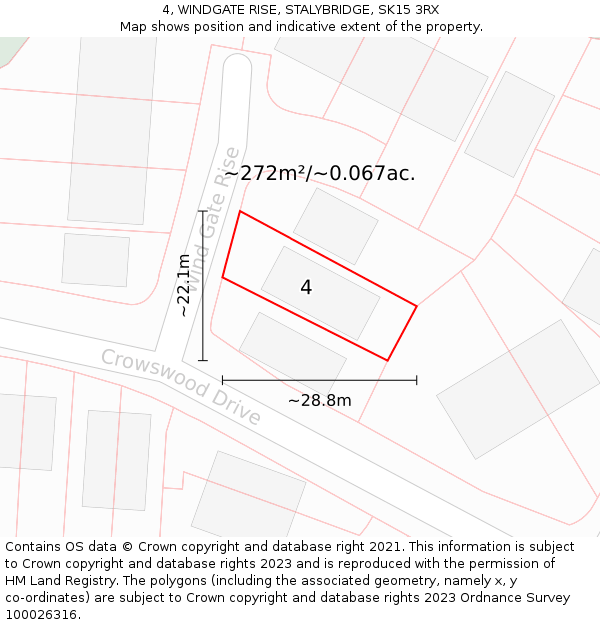 4, WINDGATE RISE, STALYBRIDGE, SK15 3RX: Plot and title map