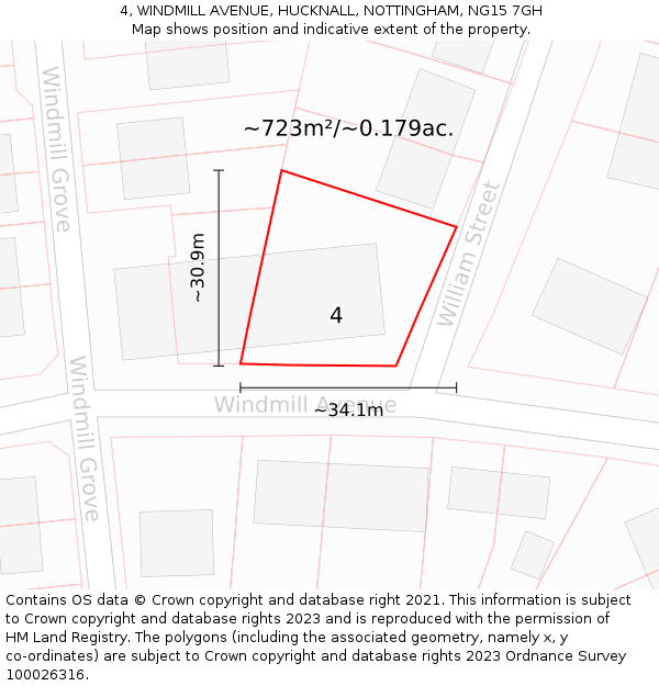 4, WINDMILL AVENUE, HUCKNALL, NOTTINGHAM, NG15 7GH: Plot and title map