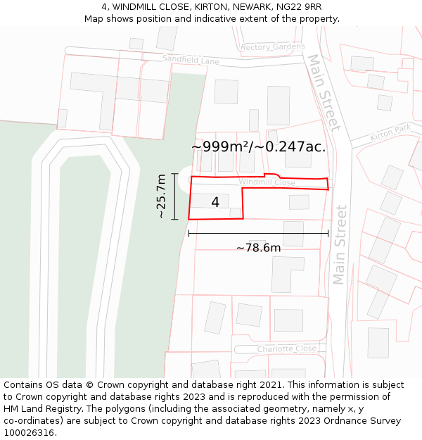 4, WINDMILL CLOSE, KIRTON, NEWARK, NG22 9RR: Plot and title map