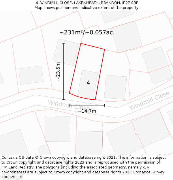 4, WINDMILL CLOSE, LAKENHEATH, BRANDON, IP27 9BF: Plot and title map