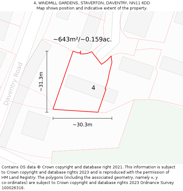 4, WINDMILL GARDENS, STAVERTON, DAVENTRY, NN11 6DD: Plot and title map