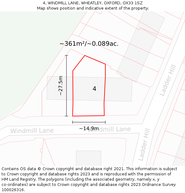 4, WINDMILL LANE, WHEATLEY, OXFORD, OX33 1SZ: Plot and title map