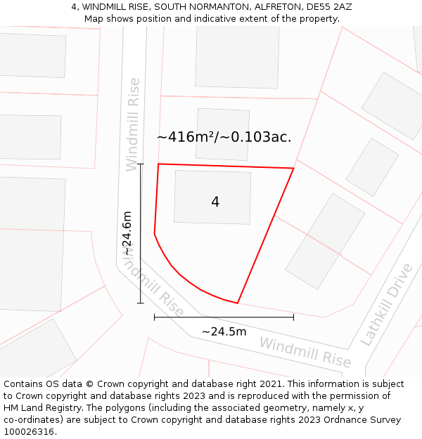 4, WINDMILL RISE, SOUTH NORMANTON, ALFRETON, DE55 2AZ: Plot and title map