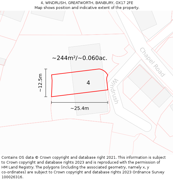 4, WINDRUSH, GREATWORTH, BANBURY, OX17 2FE: Plot and title map