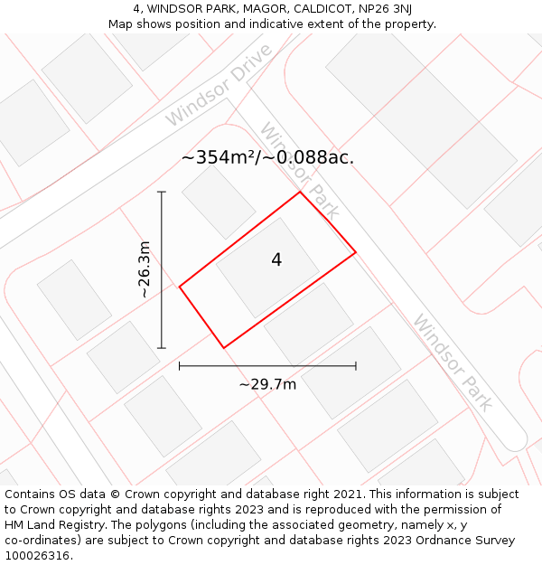 4, WINDSOR PARK, MAGOR, CALDICOT, NP26 3NJ: Plot and title map