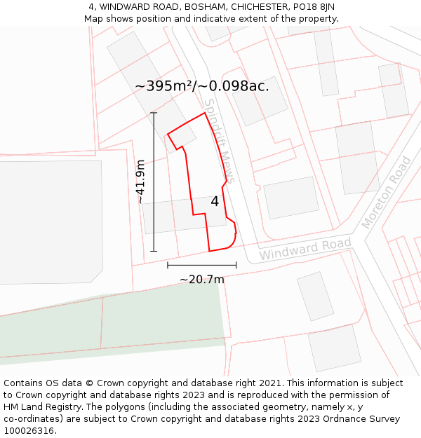 4, WINDWARD ROAD, BOSHAM, CHICHESTER, PO18 8JN: Plot and title map