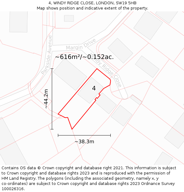 4, WINDY RIDGE CLOSE, LONDON, SW19 5HB: Plot and title map