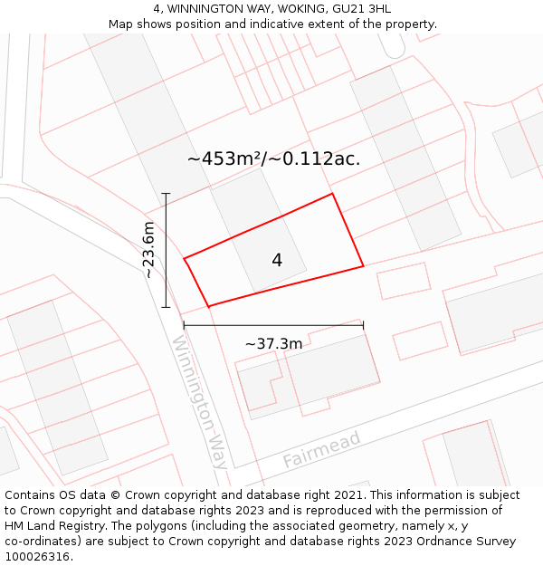 4, WINNINGTON WAY, WOKING, GU21 3HL: Plot and title map