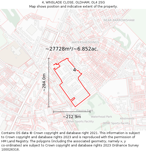 4, WINSLADE CLOSE, OLDHAM, OL4 2SG: Plot and title map