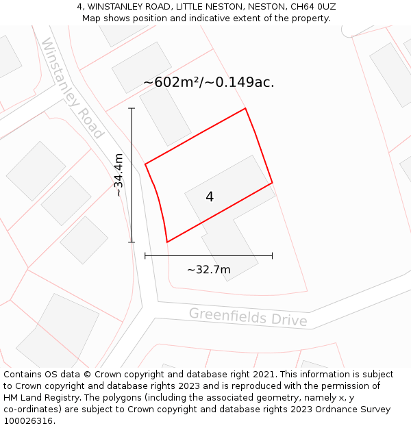 4, WINSTANLEY ROAD, LITTLE NESTON, NESTON, CH64 0UZ: Plot and title map