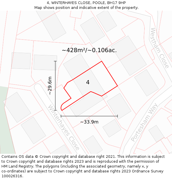 4, WINTERHAYES CLOSE, POOLE, BH17 9HP: Plot and title map