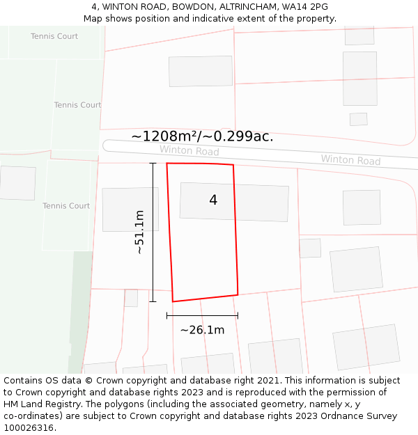 4, WINTON ROAD, BOWDON, ALTRINCHAM, WA14 2PG: Plot and title map