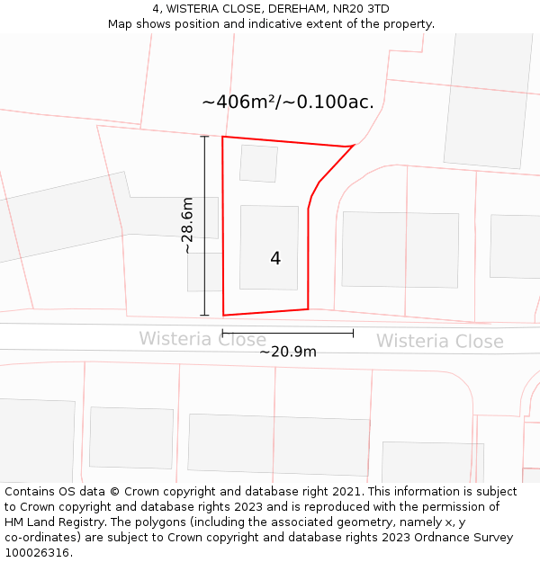 4, WISTERIA CLOSE, DEREHAM, NR20 3TD: Plot and title map